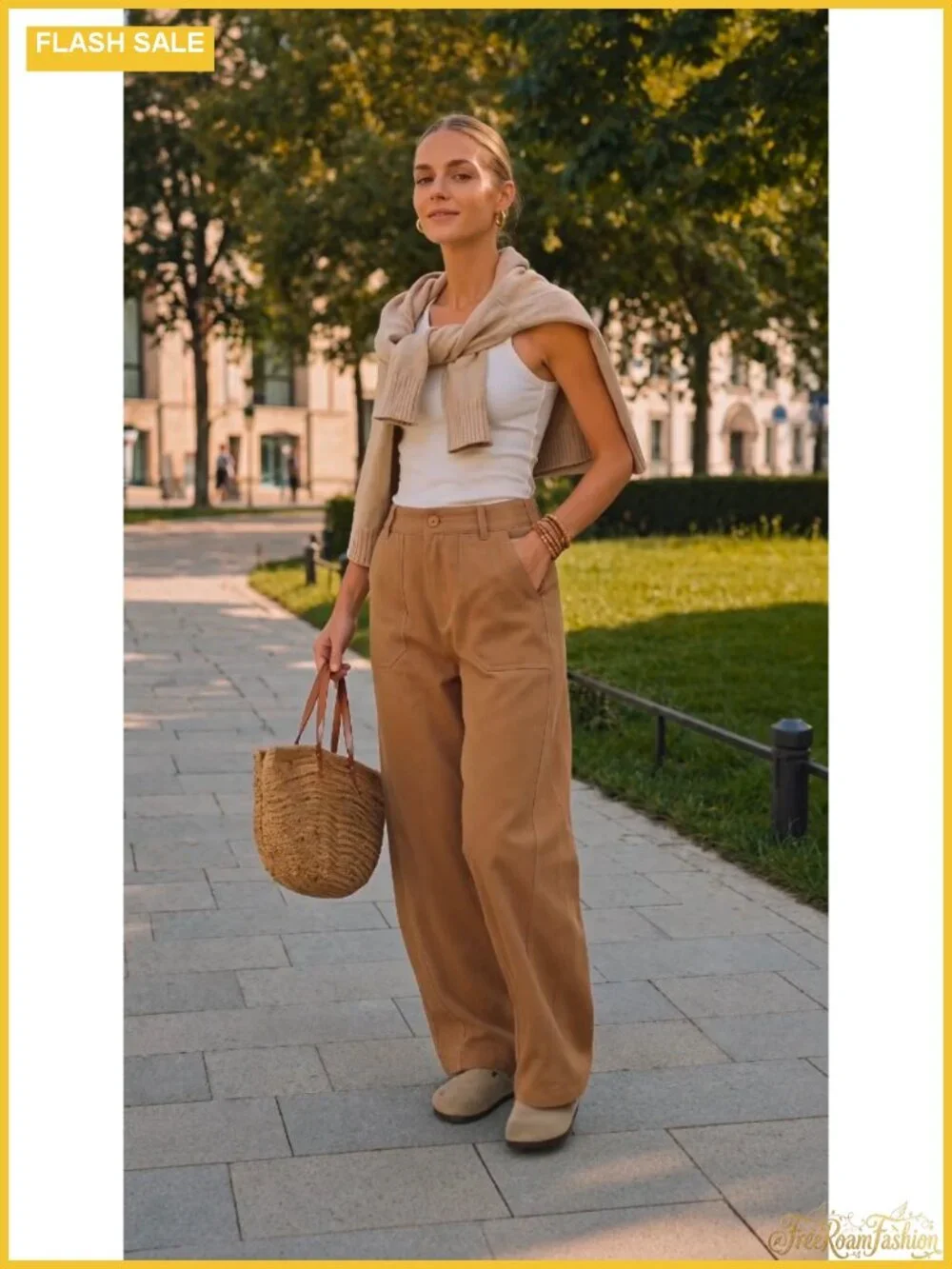 High Waisted Wide Leg Barrel Pants with Pockets, Casual Loose Fit